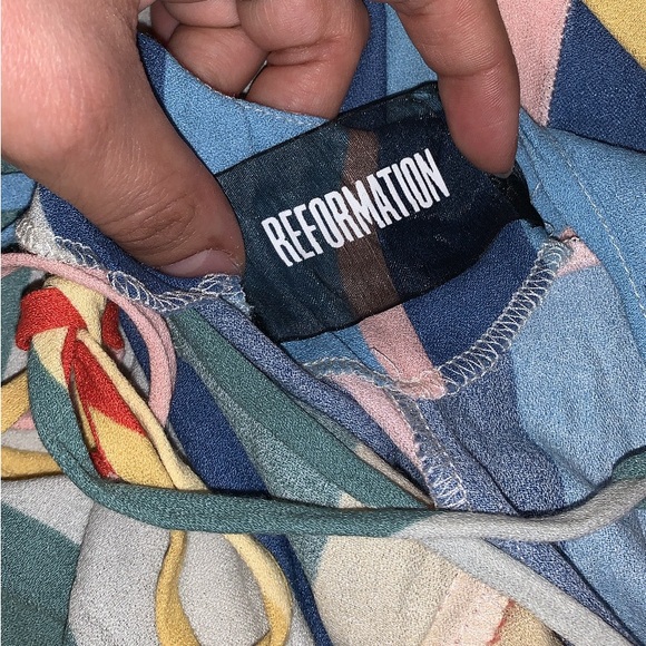 Rainbow Striped Midi/ Maxi Reformation Camisol Dress with X-Tie Back - Picture 3 of 5